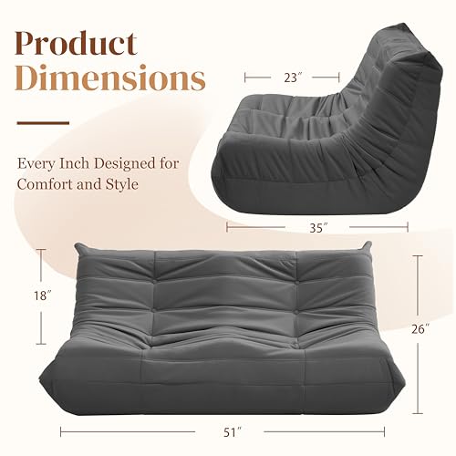 Bean Bag Chair for Adults - Suede & Microfiber Fireside Floor Chair, Comfortable Corner Lounge Sofa for Living Room, Bedroom, Office (3-Seater, Beige)