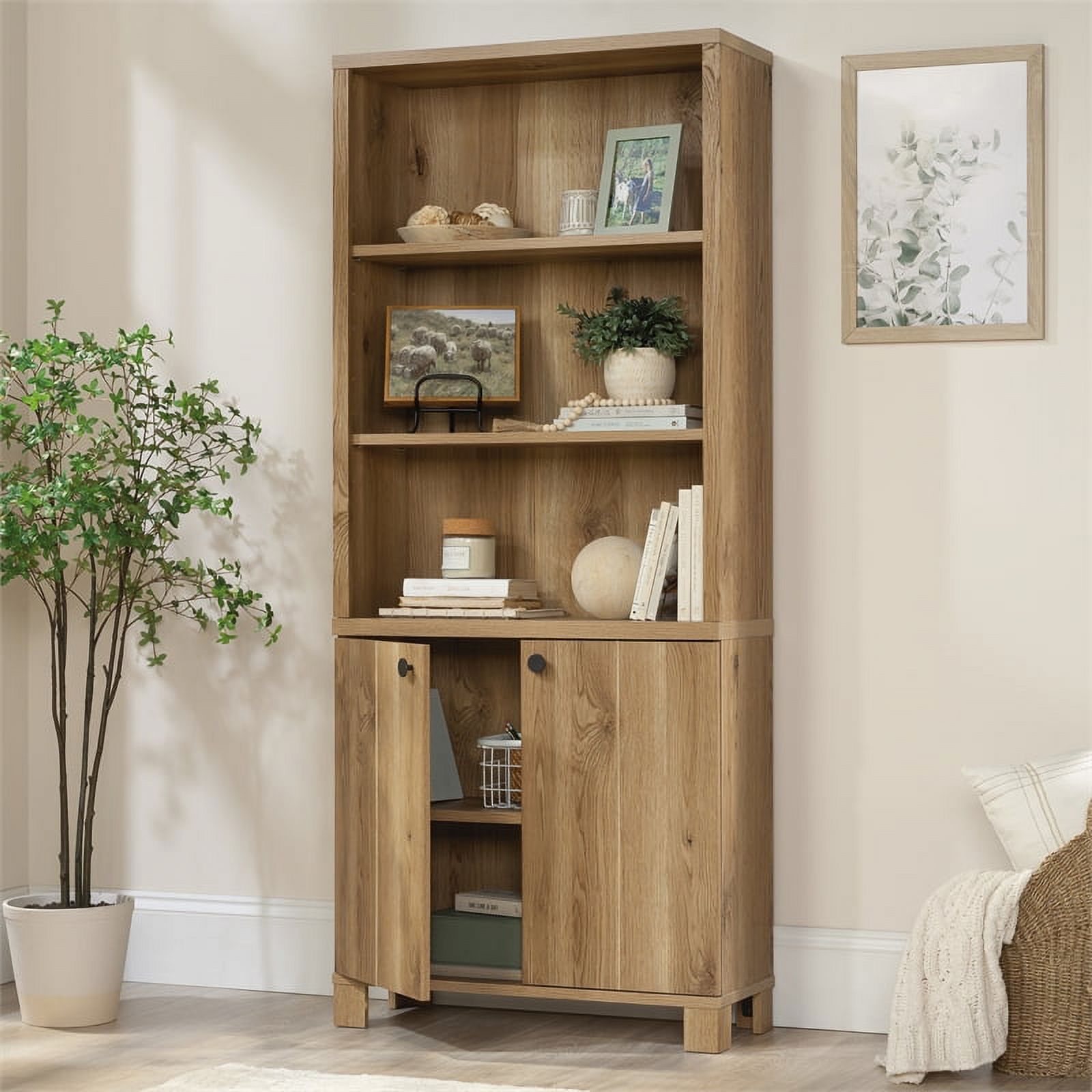 Sauder Rosedale Ranch Engineered Wood Library with Hidden Storage in Timber Oak