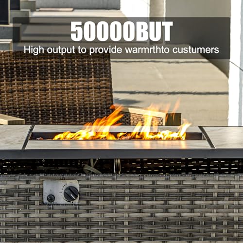 30" Propane Fire Pit with Real Ceramic Tabletop, 50000 BTU Gas Firepit Table with Lid & Glass Rock, Outdoor Fire Pit for Dining or Party