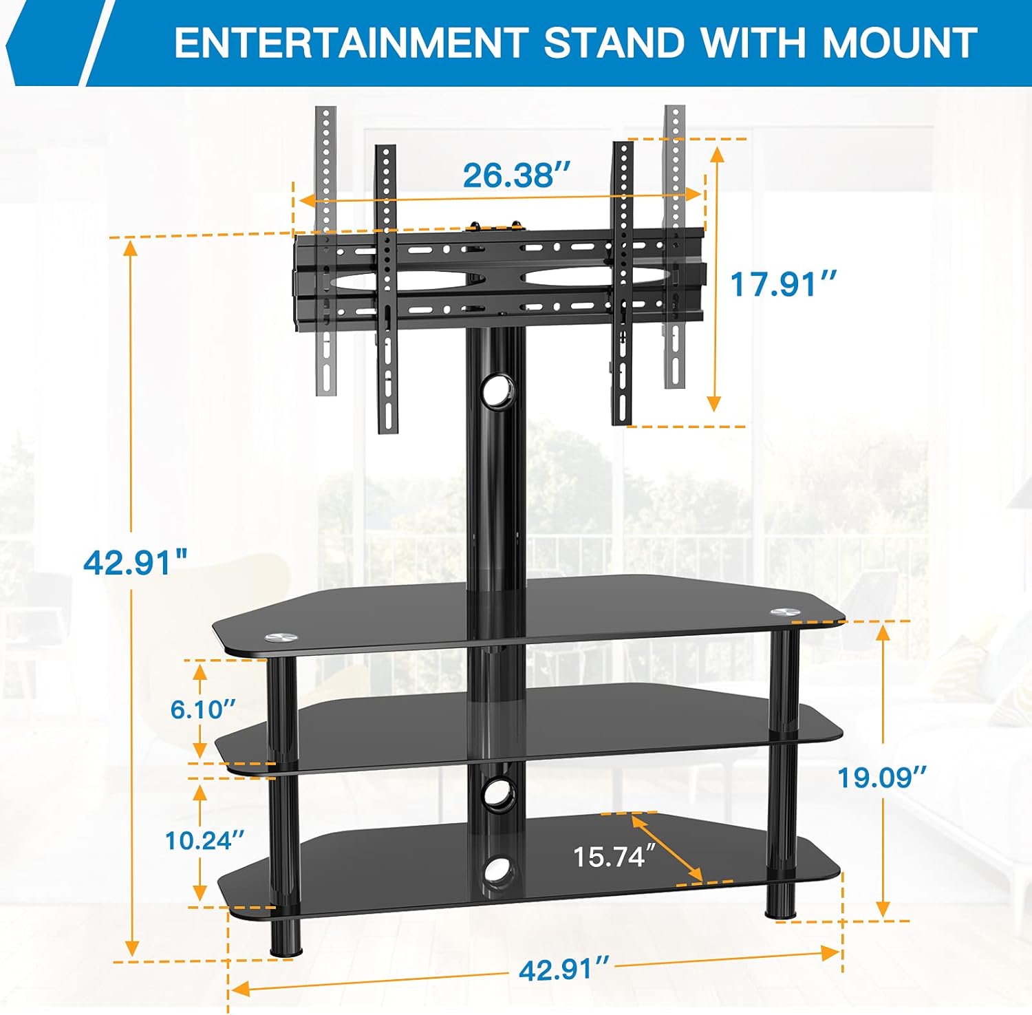 Swivel Floor TV Stand/Base for 32-65 Inch TVs-Universal Corner TV Floor Stand with Storage Perfect for Media-Height Adjustable Entertainment Stand