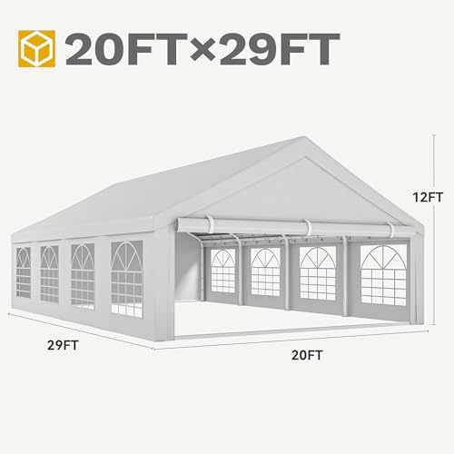 DWVO 20x30FT Large Party Tent Outdoor Heavy Duty Wedding Event Shelters Upgraded Galvanized Canopy with Large White Roof