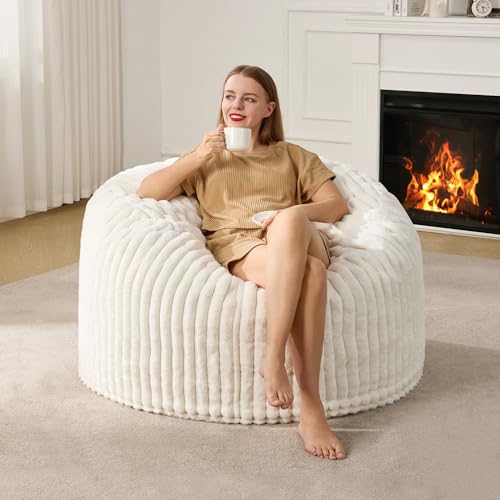 Hobestluk 5ft Bean Bag Chairs for Adults Large Beanbag Chair with Stripe Plush Cover Big Bean Bag Chair for Living Room Bedroom Dorm Office -Black