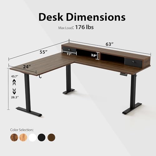 Agilestic L Shaped Electric Standing Desk with 2 Drawers, 63 Inch Ergonomic Adjustable Height Desk with Storage
