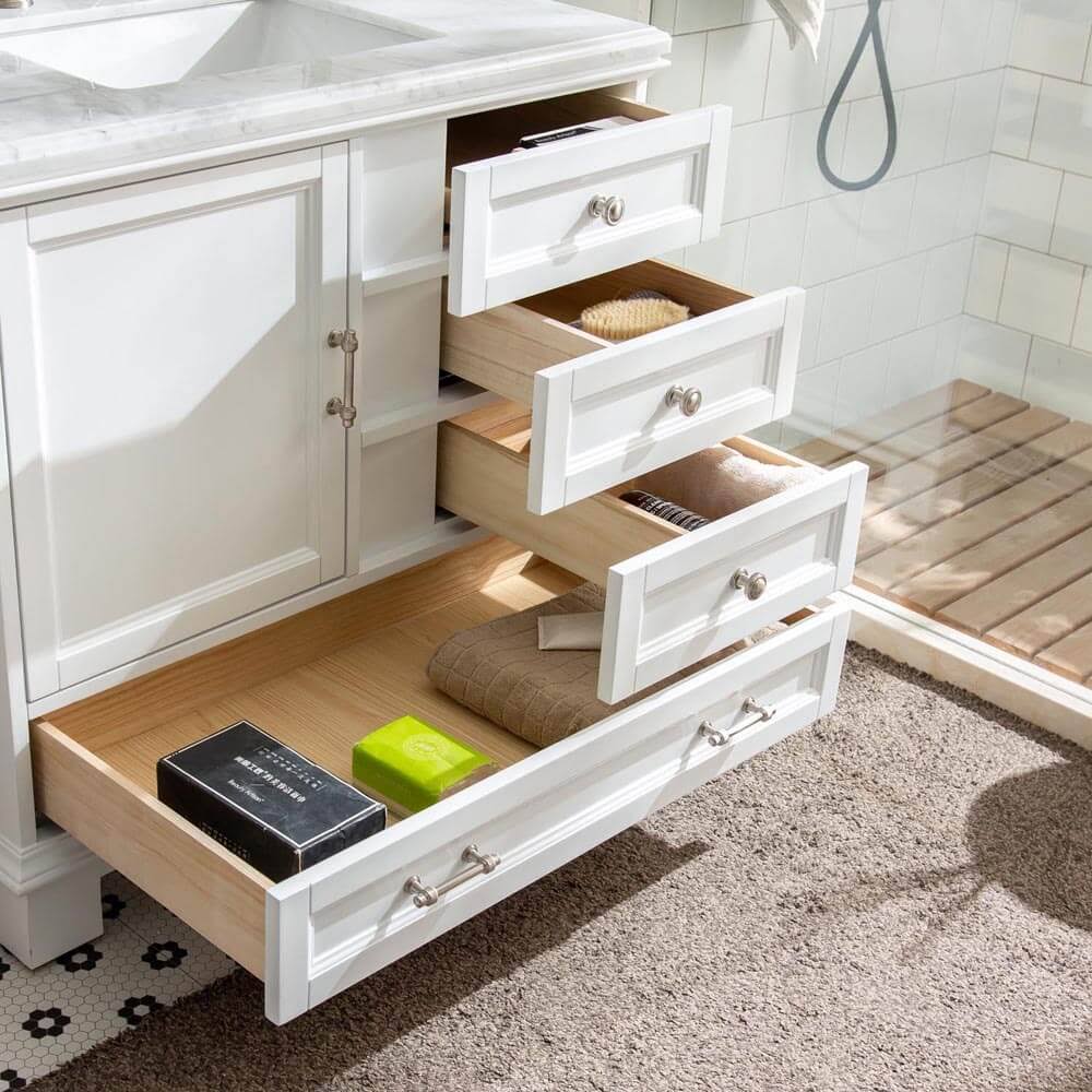 Silkroad Exclusive V08036WWC 36 in. Carrara White Marble Top Single Sink Bathroom Vanity