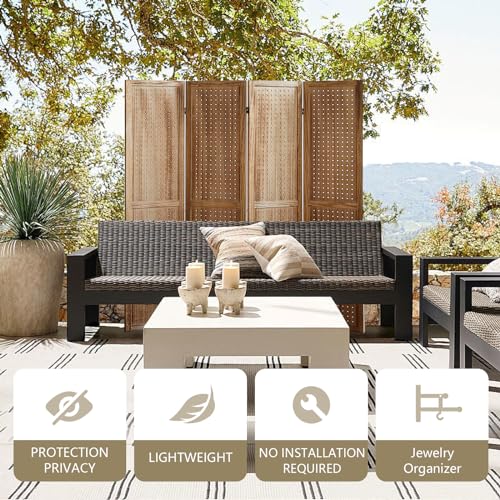 4 Panel Room Dividers and Folding Privacy Screens, 5.6Ft Wooden Pegboard Display, Privacy Dividers for Bedroom