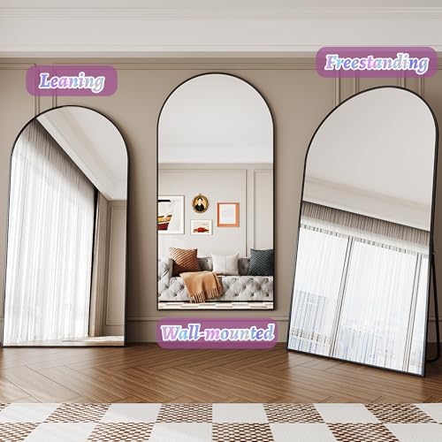 Full Length Mirror, 76"x34" Arched Floor Mirror Freestanding, Floor Standing Full Body Mirror with Stand for Bedroom