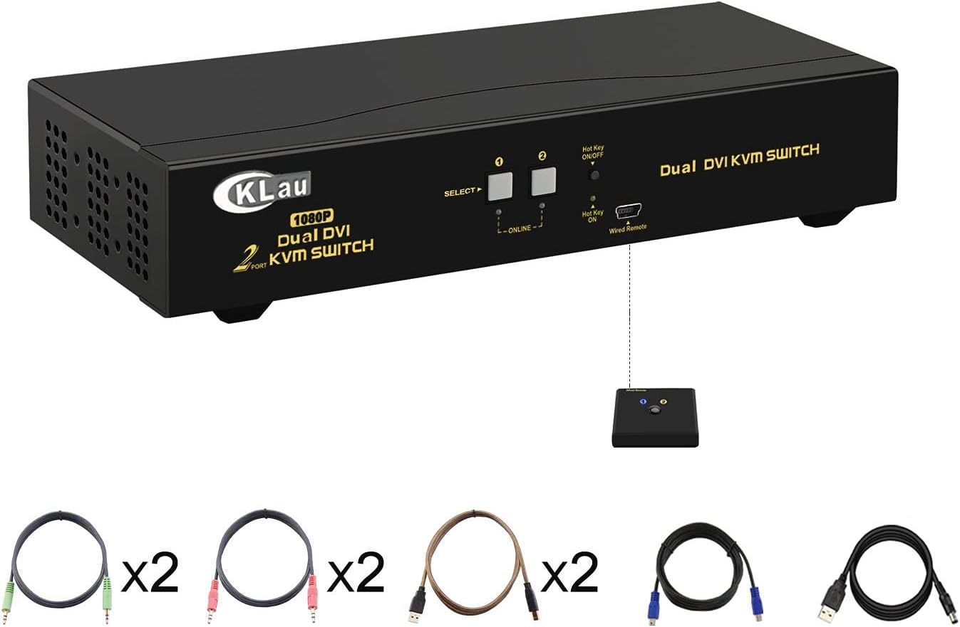CKLau Dual Port Triple Monitor KVM Switch Displayport with Audio Output
