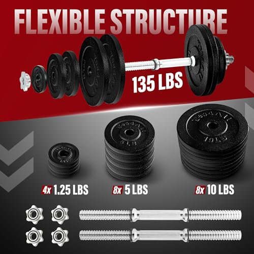 Yes4All Old School Adjustable Dumbbell Set with Weight Plates, Star Lock Collars/Connector, 40lbs to 200lbs Adjustable Weight Plates Set