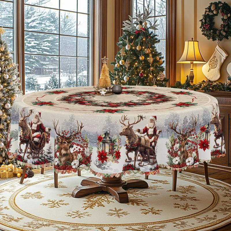 1pc Retro Christmas Themed Print Tablecloth - Rectangle Table Cover with Santa Claus,  Xmas Decor, Holiday Party Indoor Dining Decor