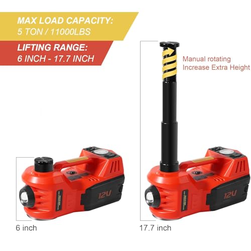 Electric Car Jack Kit 5 Ton 12V Floor Jack with Impact Wrench and Tire Inflator Pump Portable Hydraulic Car Jack for SUV Sedans Tire Change with LED