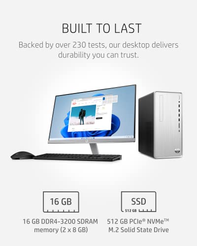 HP Pavilion Desktop PC, AMD Ryzen 7 5700G, 16 GB RAM, 512 GB SSD, Windows 11 Pro, Wi-Fi 5 & Bluetooth Connectivity, 9 USB Ports