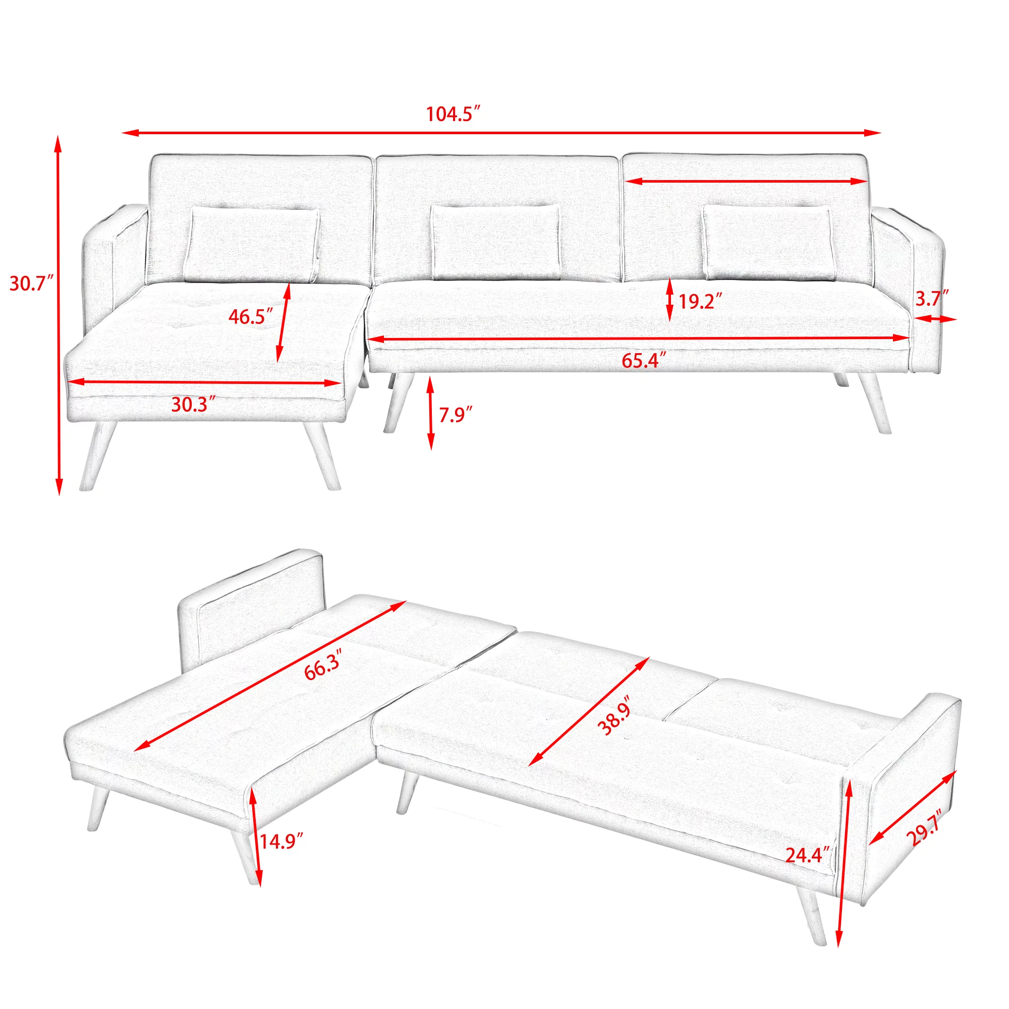 Royard Oaktree Velvet Sectional Sofa Bed L-Shaped Folding Sofa with Chaise Convertible Daybed Sleeper Couch for Living Room Apartment Small Space,Blue