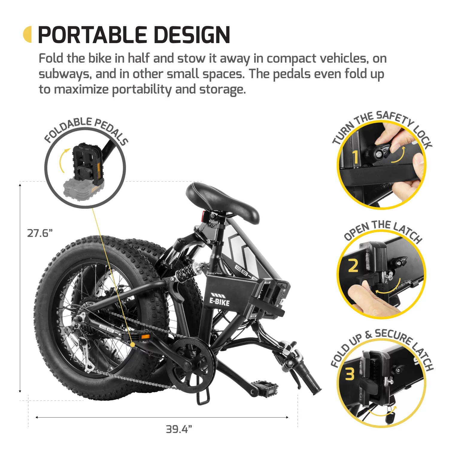 SWAGTRON EB-8 Fat Tire 650W Electric Bicycle Removable Battery off Road Foldable Ebike for Adults & Teens Dual Disk Brakes 7-Speed Shifting Built for