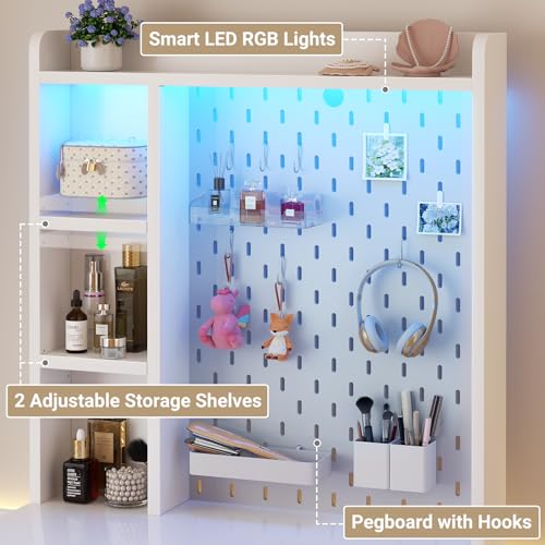 Vanity Desk with 4 Storage Drawers - Modern Makeup Vanity Table with Charging Station