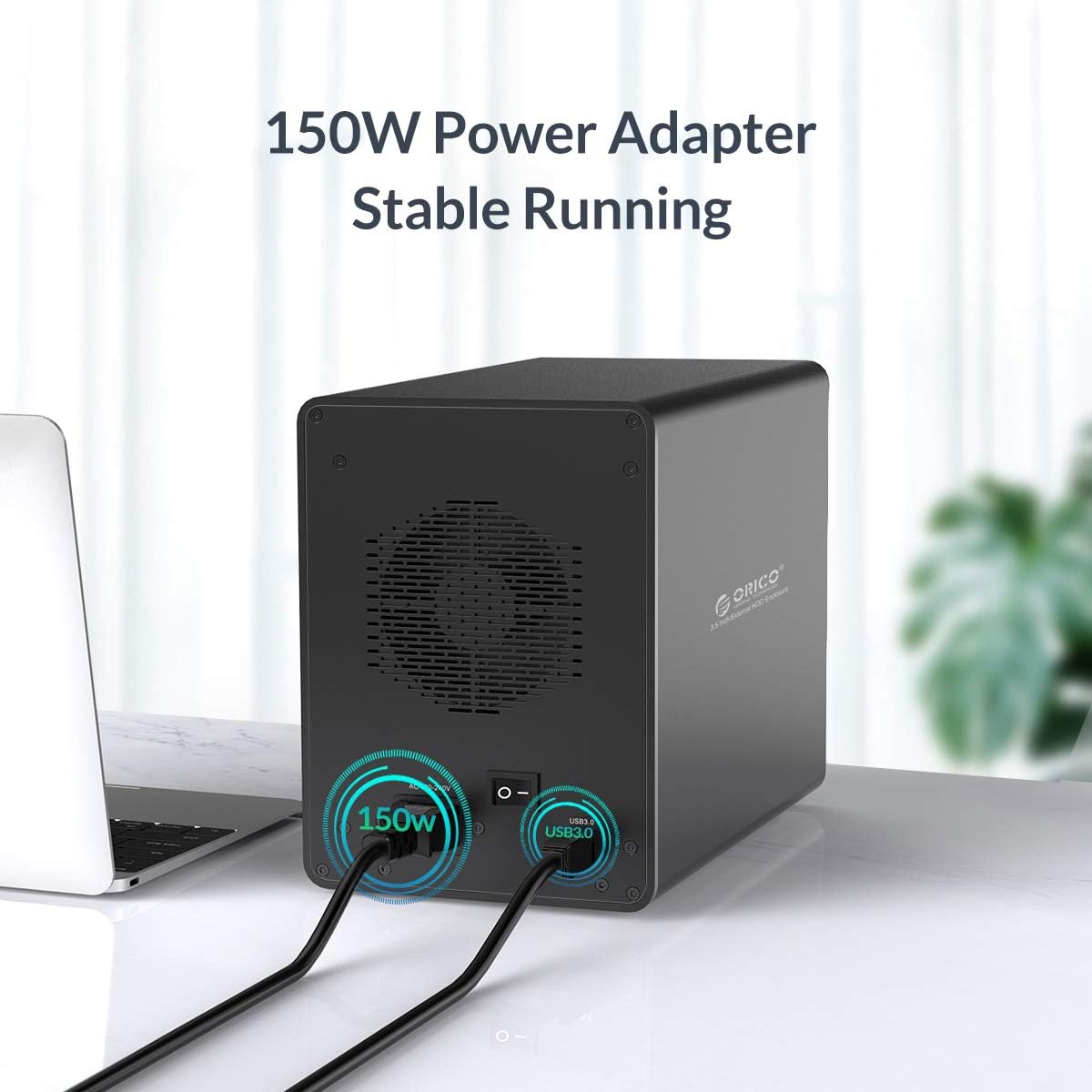 ORICO 5 Bay External Hard Drive Enclosure USB 3.0 3.5 inch Chia Support 80TB (5 x 16TB) Aluminum Alloy HDD Enclosure with Fan / 150W Disk Data