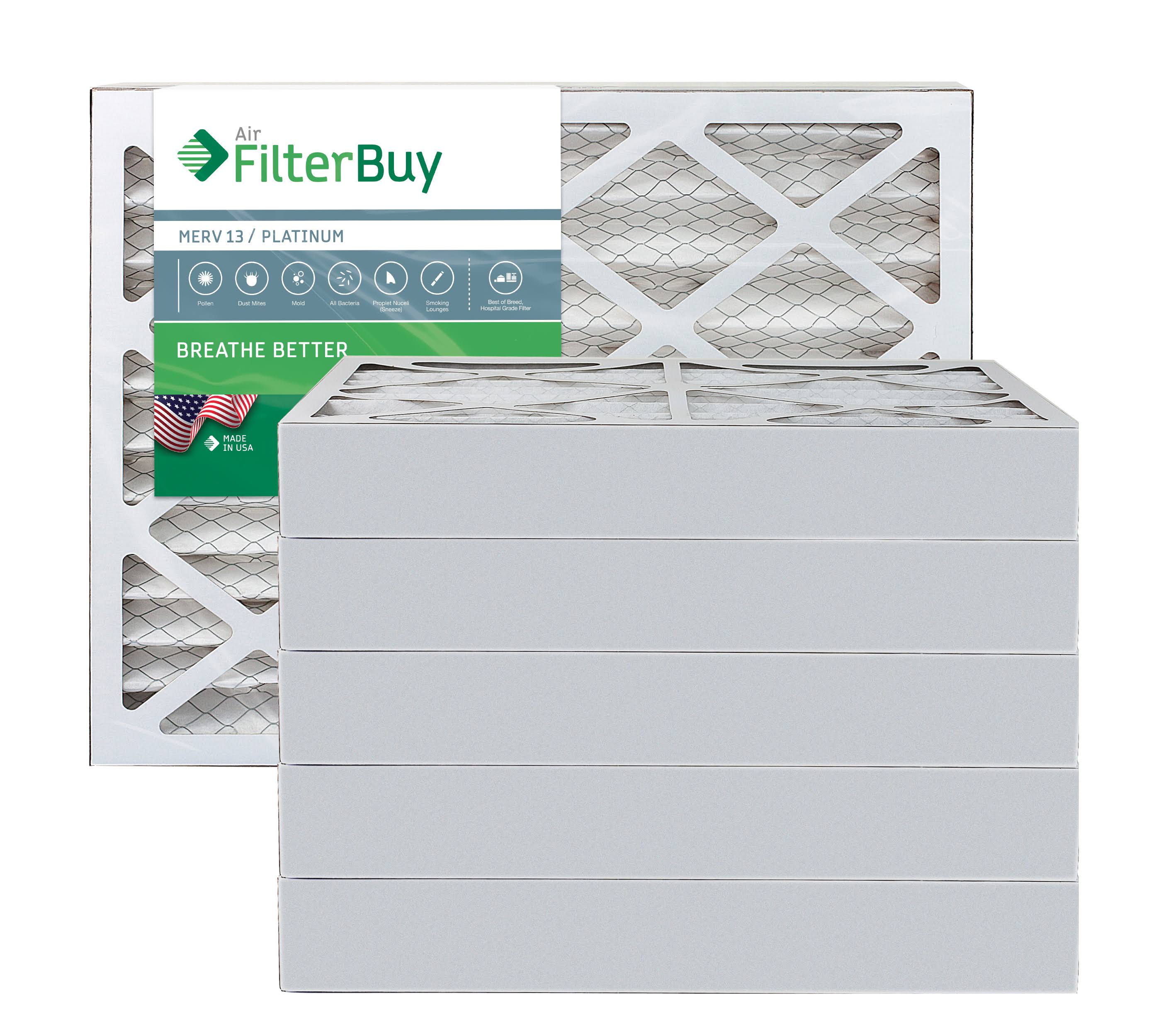 AFB Platinum MERV 13 20x20x4 Pleated AC Furnace Air Filter. Pack of 6 Filters. 100% produced in The USA.