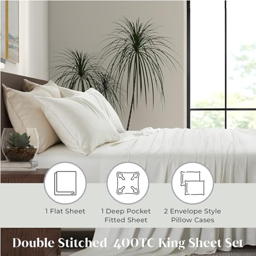 Luxury Bamboo Market | Queen Size Bed Sheet Set | 100% Viscose Made from Bamboo | Organically Grown | Ultra Soft | Cooling Sheets for Hot Sleepers |