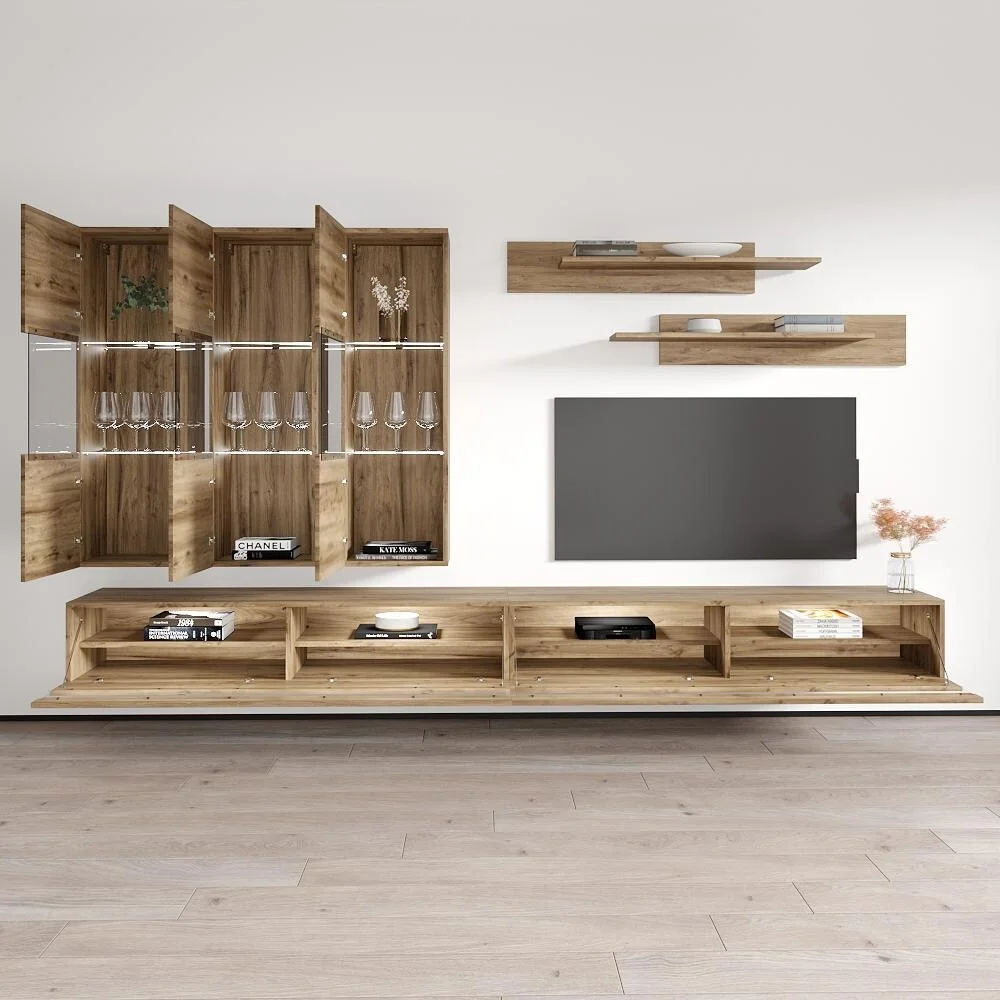 Meble Furniture Fly E2 35TV Wall Mounted Floating Modern Entertainment Center Oak