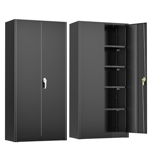 Greenvelly Metal Storage Cabinet, 72" Black Locking Storage Cabinets with Doors and 4 Shelves, Metal Cabinet for Garage Home Office, Classroom