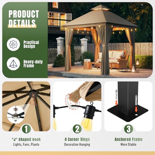 AOXUN Outdoor Gazebo for Patio 10x12, Metal Frame Canopy with Double Roofs