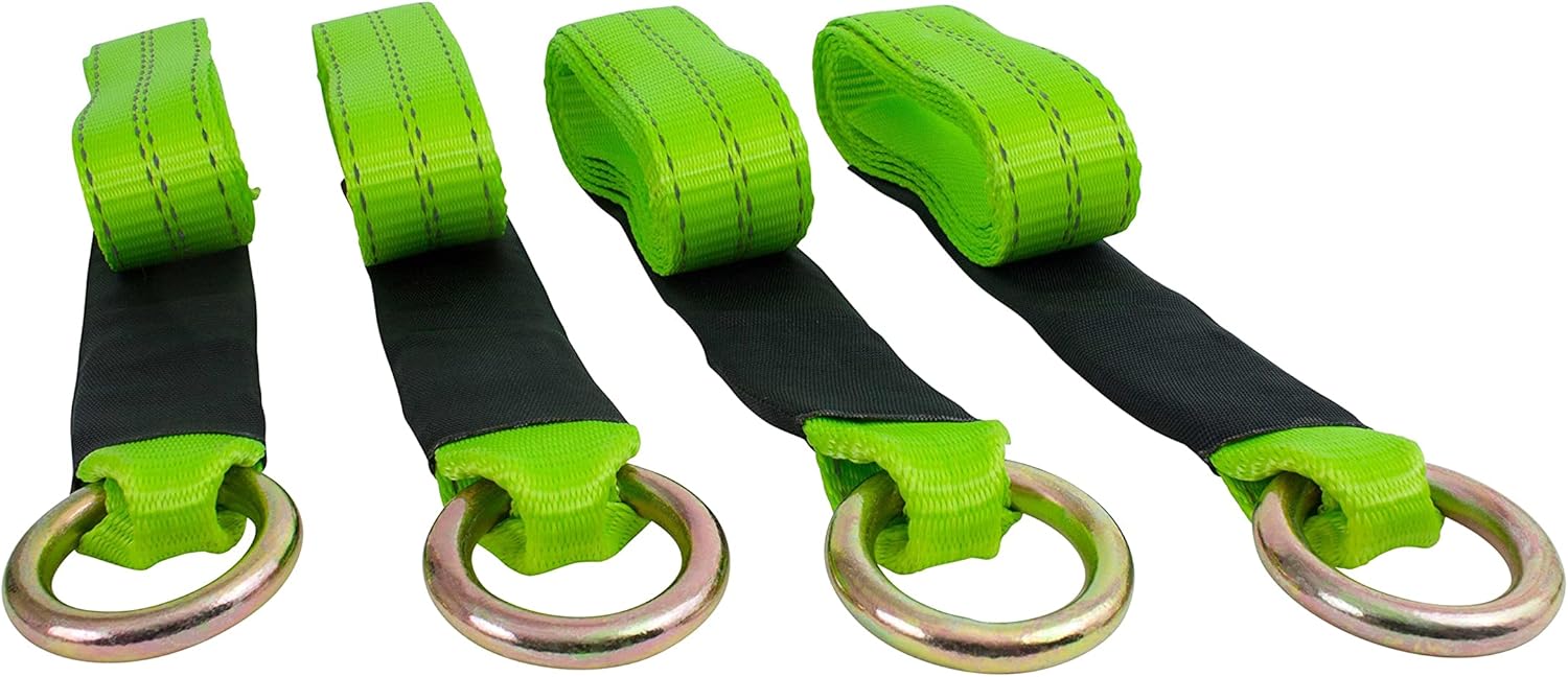 Mytee Products (4 Pack 2 x 14' Car Tie Down Lasso Ratchet Strap with Flat Hook - Tire Straps for Car Trailer - Wheel Straps for Hauling Cars