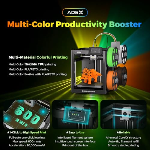 FLASHFORGE Adventurer 5M 3D Printer with Fully Auto Leveling System, Max 600mm/s High-Speed, 280℃ Quick-Detach Nozzle