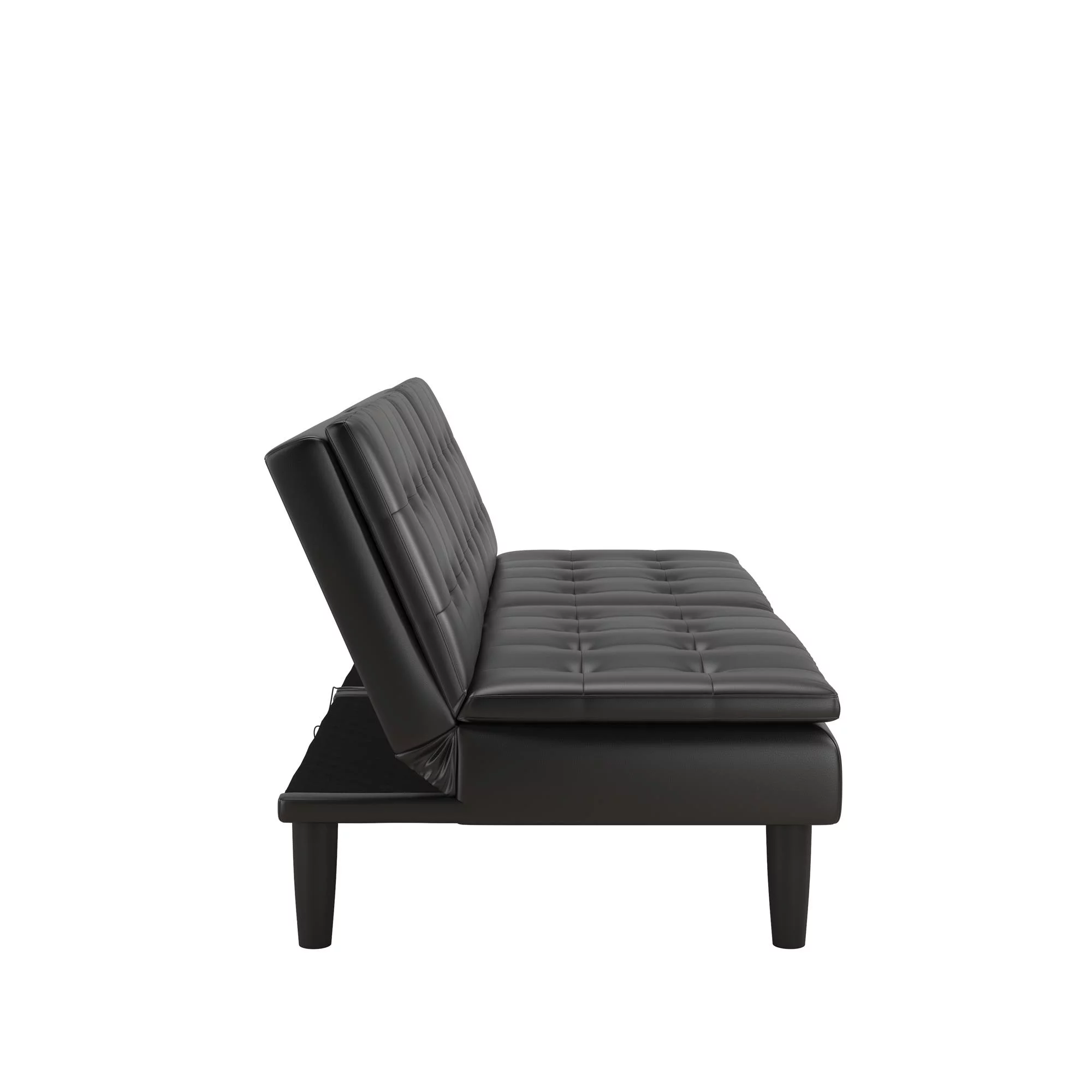 Mainstays Memory Foam Futon with Cupholder and USB, Black Faux Leather