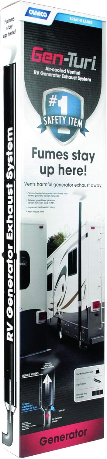 Camco Gen-Turi RV Generator Exhaust Venting System - Reduce Generator Fumes and Noise | Easy To Install and Disconnect - (44461) , Black