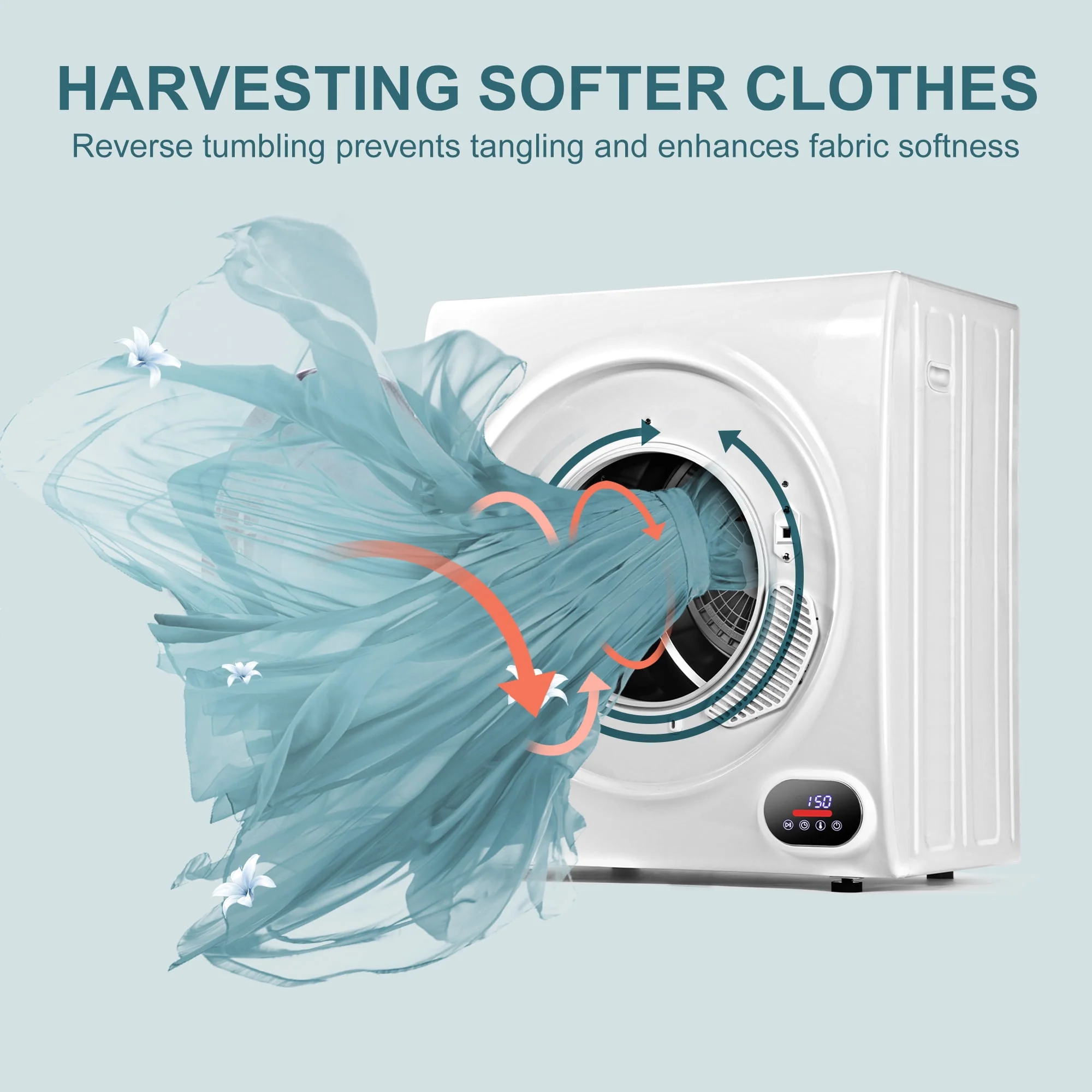 Simzlife 1.6 Cu. ft. Portable Clothes Dryer, Electric Laundry Dryer Machine, 19.5 in W, 23.6 in H