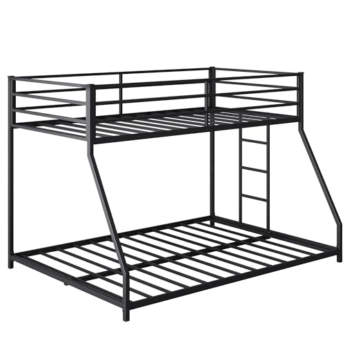 Heavy Duty Bunk Bed Frame with Ladder, Twin XL Over Twin XL Bunk Beds with Safety Guardrails, Adults Bunk Beds with Noise-Reducing Rubber Stoppers