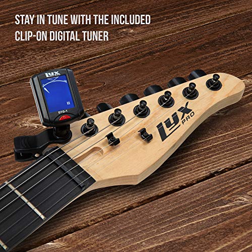 LyxPro 39 inch Electric Guitar Kit Bundle with 20w Amplifier, All Accessories, Digital Clip On Tuner, Six Strings, Two Picks, Tremolo Bar
