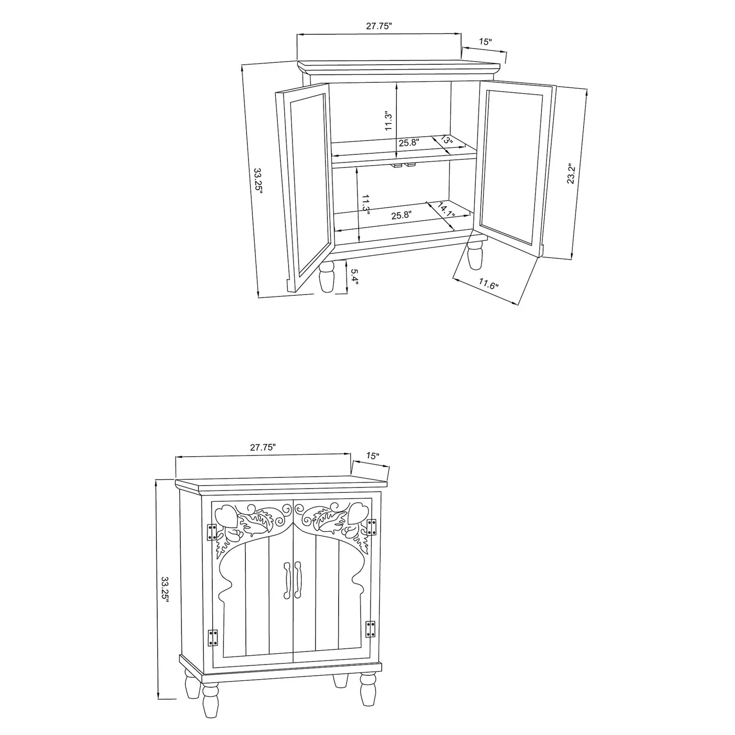 LuxenHome Farmhouse White Wood 2-Door Accent Storage Cabinet