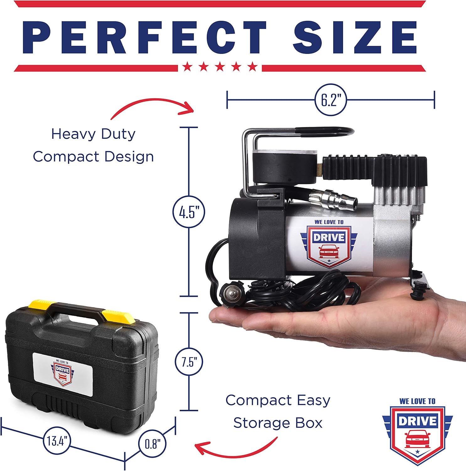 12V DC Best Air Compressor Tire Inflator with Gauge, 150 PSI Portable Air Pump for Car Tires, Trucks & Inflatables