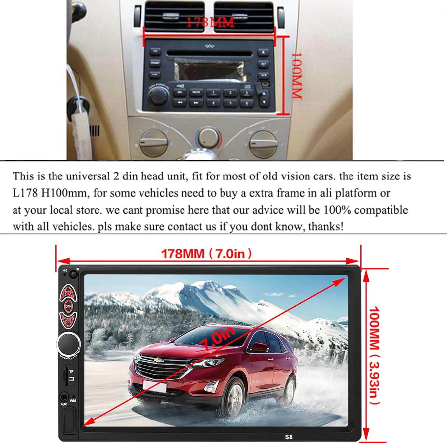 Double Din Car Stereo-7 Inch Touchscreen Car Audio,Double Din Radio Compatible with BT TF USB MP5/4/3 Player FM
