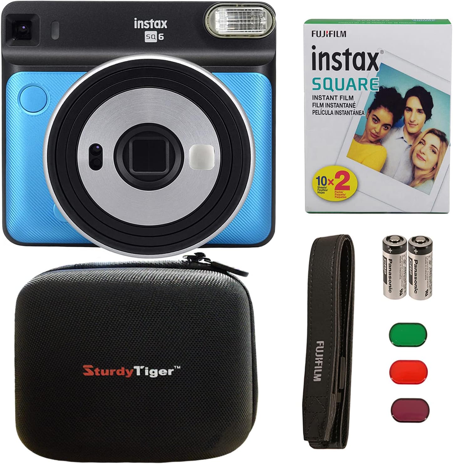 Fujifilm Instax Square SQ6 + Fujifilm Instax Square Instant Film (20 Sheets) Bundle with Sturdy Tiger Travel Case and Stickers + Deals Number One