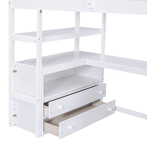 Harper & Bright Designs Twin Over Twin Bunk Bed with Stairs and Trundle, Solid Wood Stairway Bunk Bed Frame with Storage