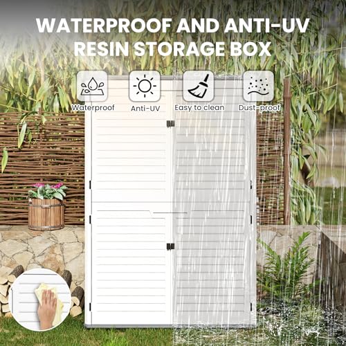 Outdoor Resin Storage Sheds, 64 Cu.Ft Outdoor Waterproof Storage Cabinet for Garage, Tools, Sofa Cushion, Outdoor Storage