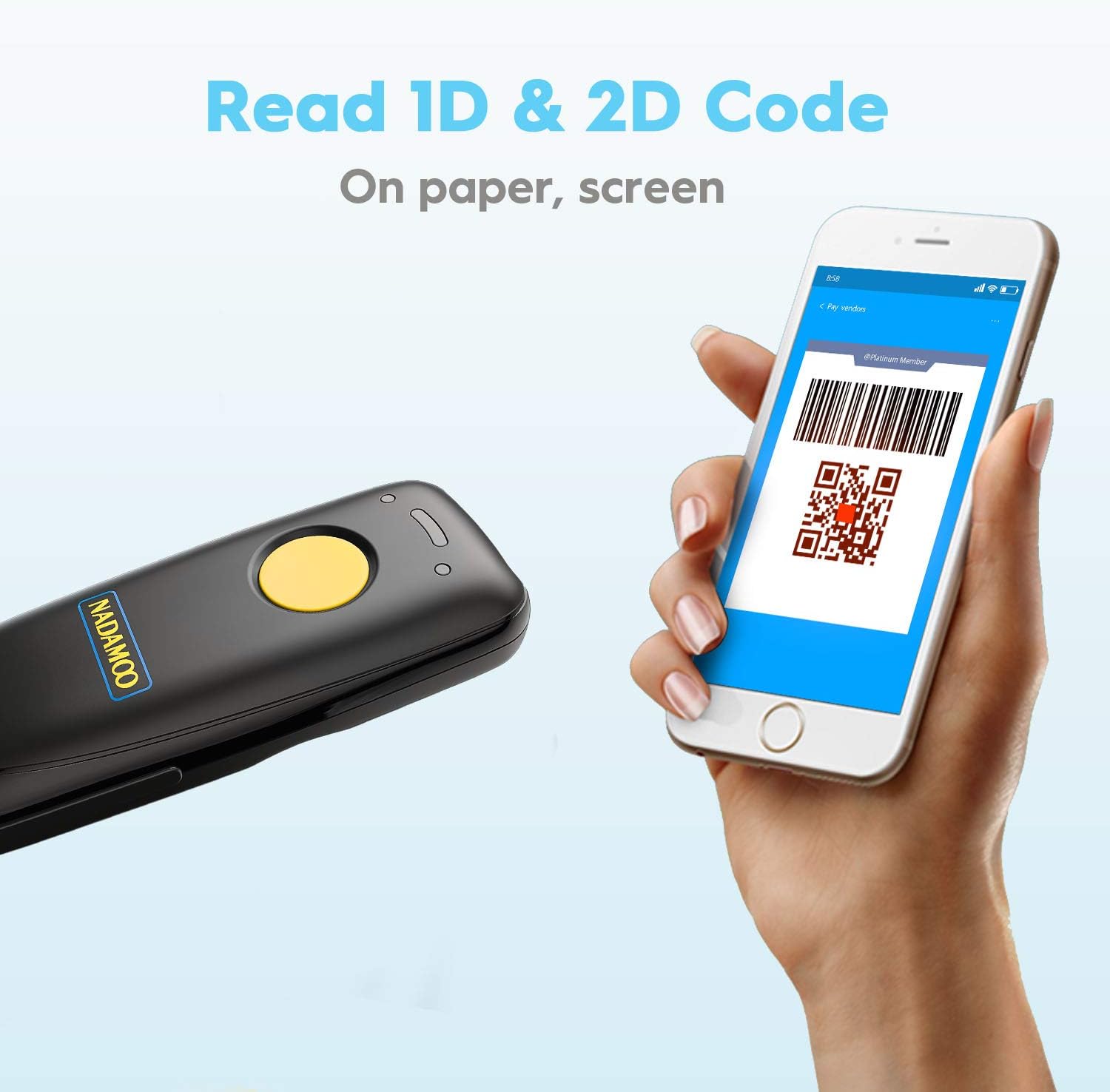 NADAMOO Wireless 2D Barcode Scanner Compatible with Bluetooth, 2.4G Wireless & USB Wired Connection