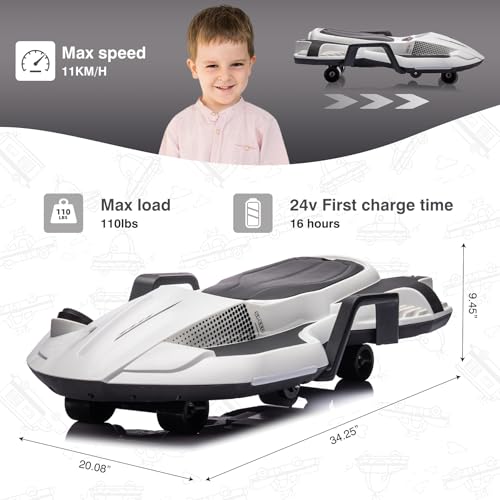 Dockey 24V Electric Ride On Toy for Kids Ages 6 & Up, High Power Drift Cart with Side Handlebars, Cool LED Lights & Music - Crazy Cart (White)