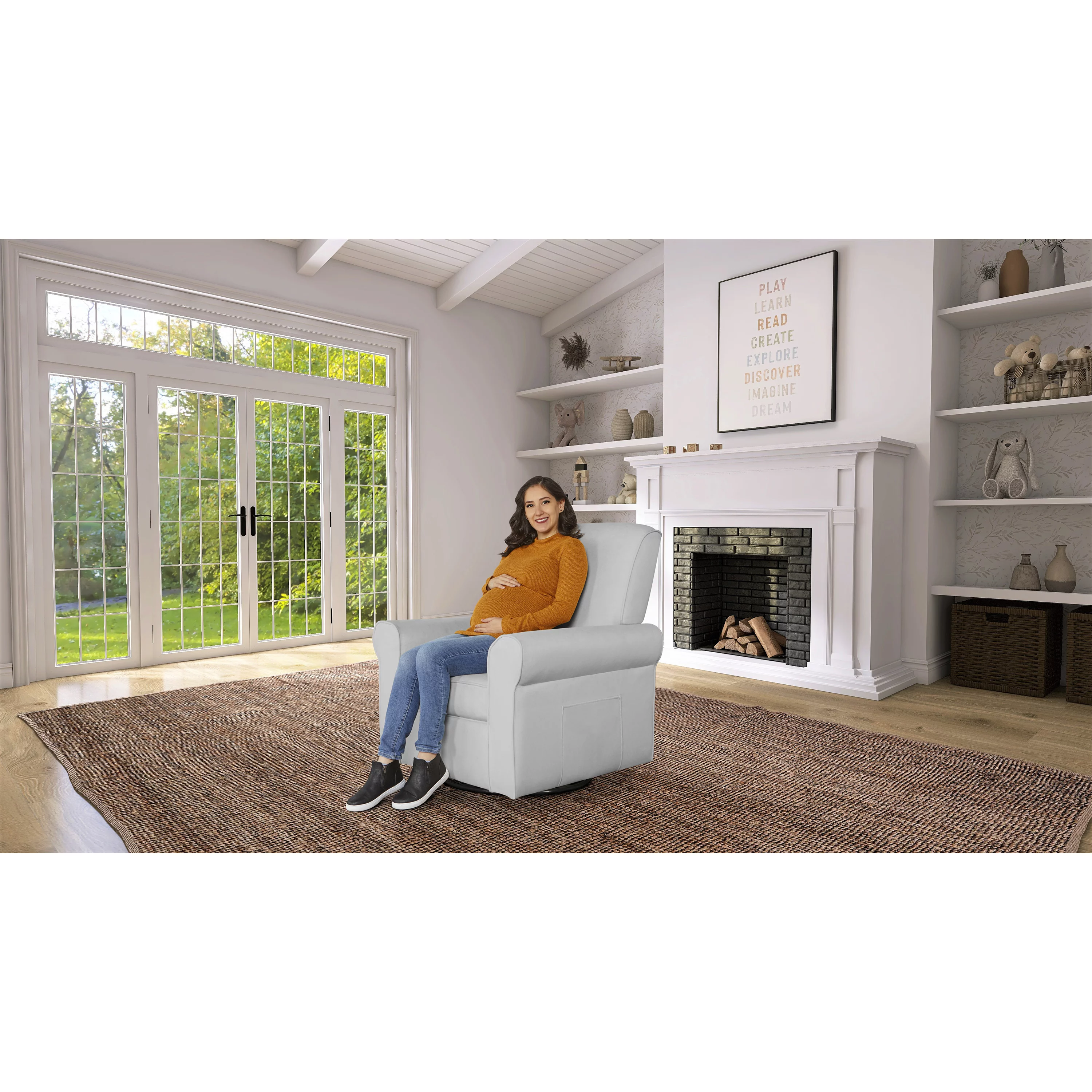 Evolur London Upholstered 360 Swivel l Glider I Rocker I Nursery Glider I Durable Soft Fabric in Gray Finish