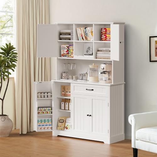 Gizoon 67.7" Kitchen Pantry Cabinet with Microwave Shelf Tall Coffee Bar Cabinet with Storage Kitchen Hutch with Countertop for Dining Room and Craft