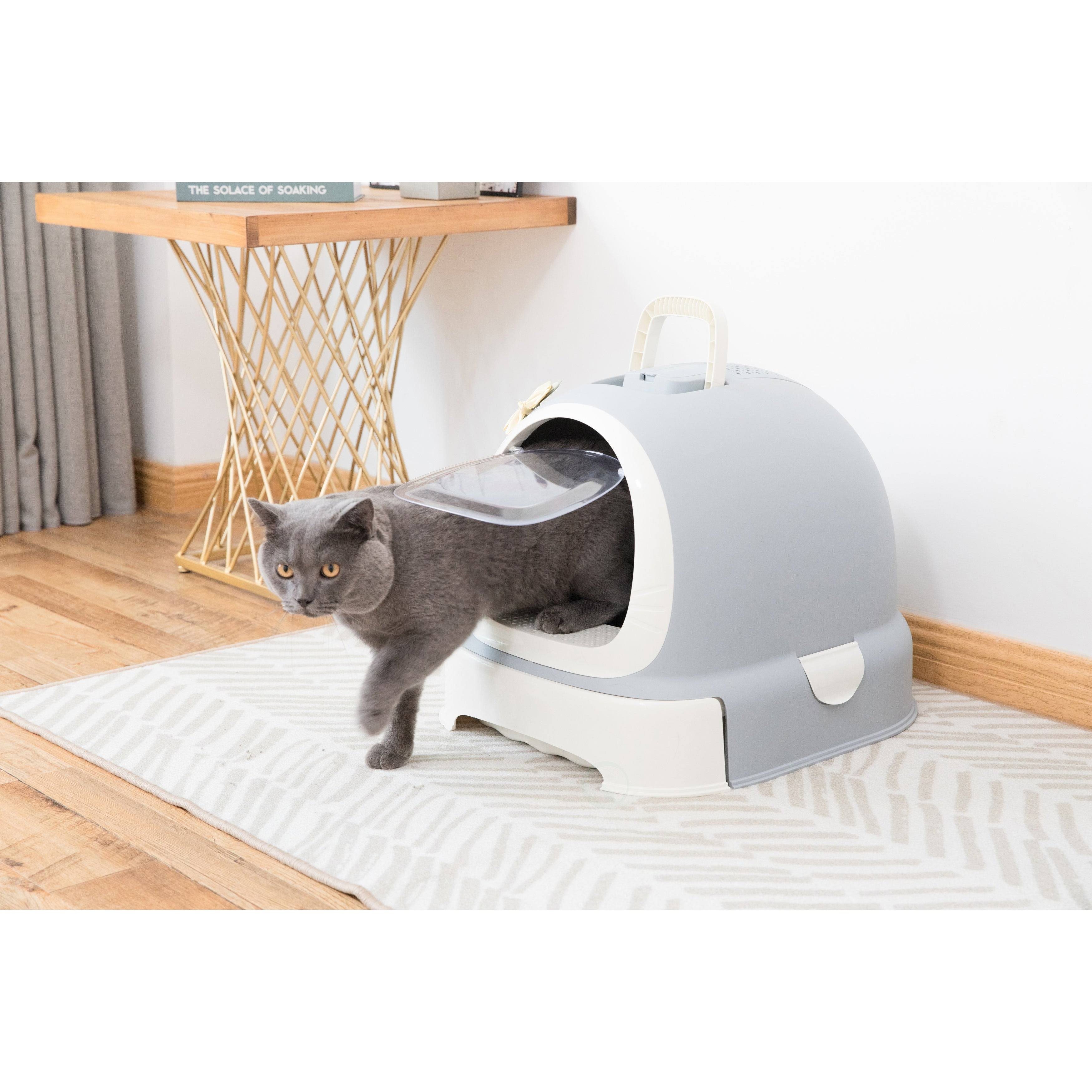 PawsMark Fully Enclosed Hooded Litter Pan with Front Entry Odor Close DOOR, Cat Litter Scoop Included