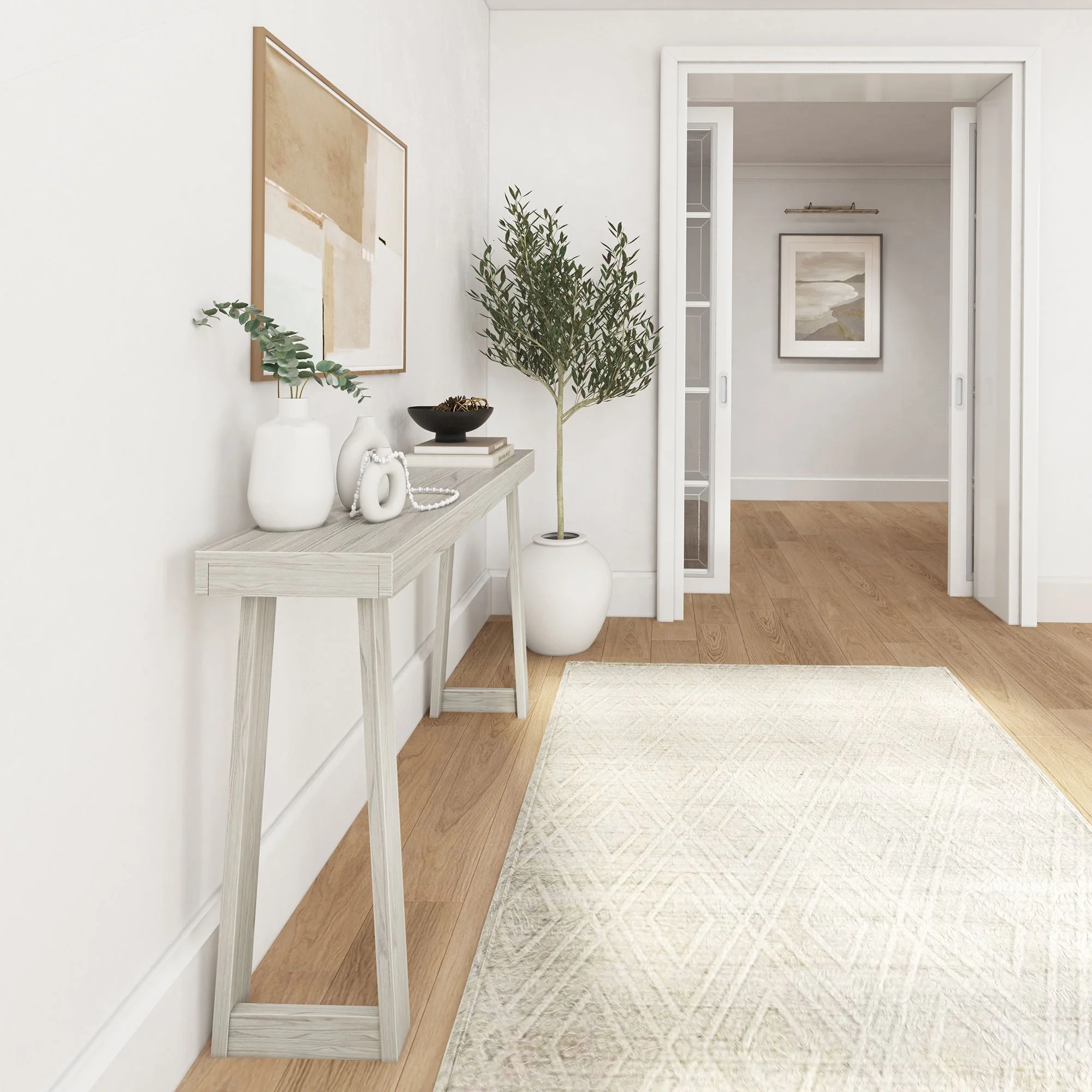 Plank+Beam 56" Classic Console Table, Wooden Sofa Table, Narrow Entryway Table, Console Tables for Entryway, White Sand Wirebrush