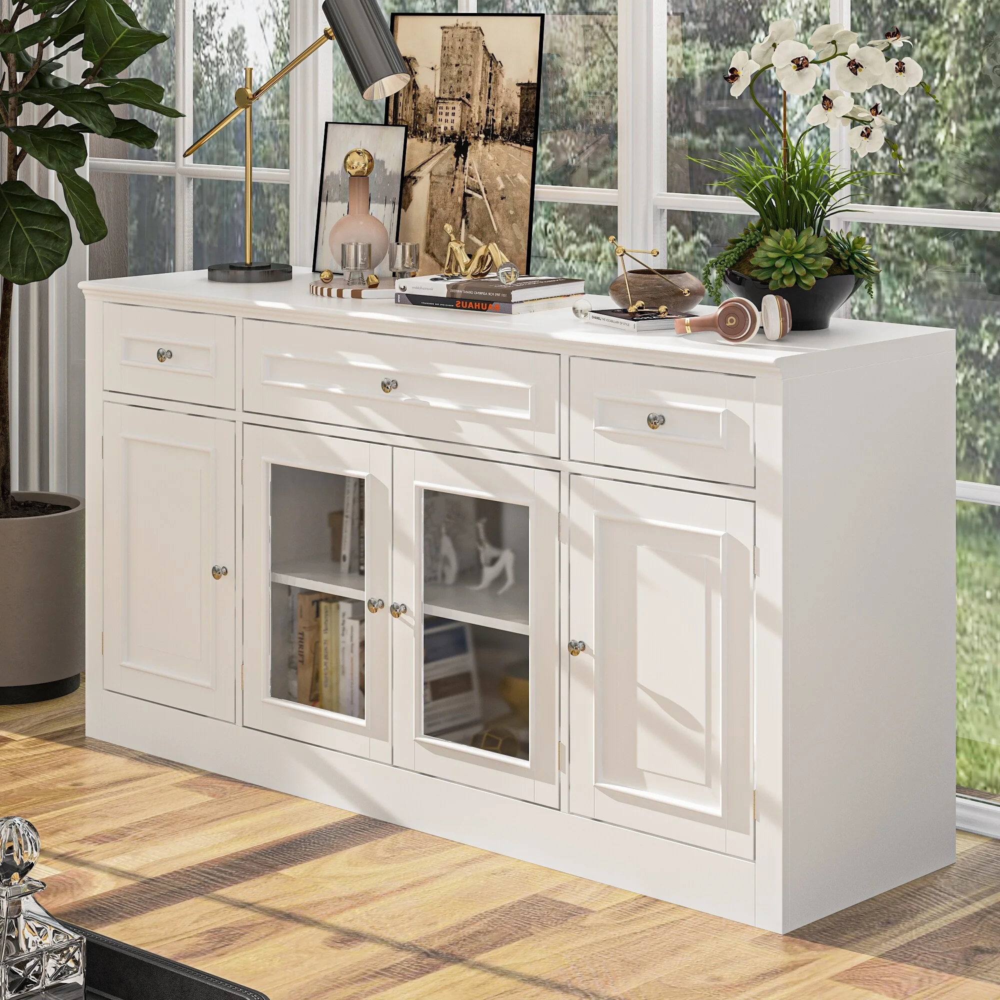104.3"x82.3" Complete Entertainment Wall Unit White TV Stand Display TV Stand