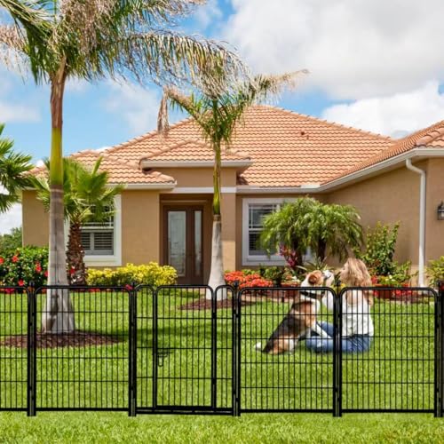 ADAVIN Tall Garden Fence with Gate, 48 in(H) 8 Panels Heavy Duty Iron Metal Animal Barrier Fence, Indoor Dog Playpen, Temporary Fencing