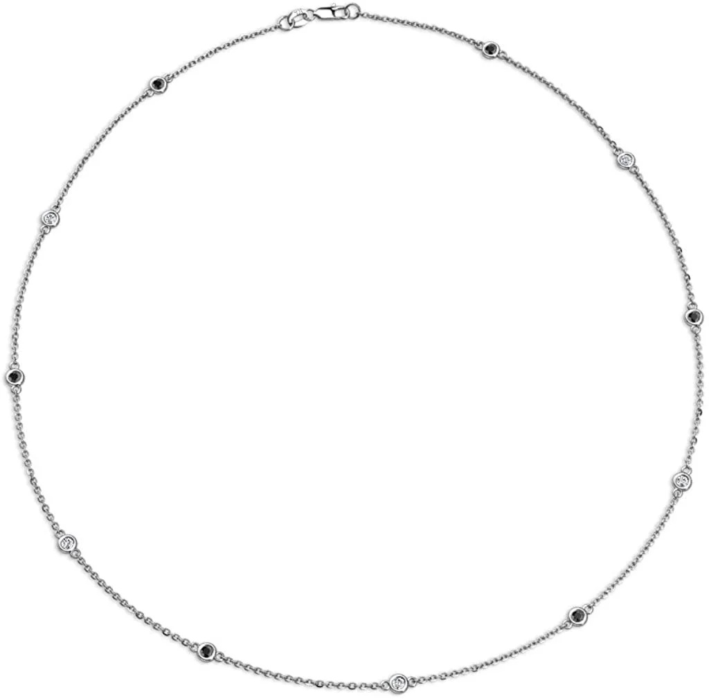 Petite Black & White Diamond by the Yard 11 Stations Necklace 0.35 ct tw 14K White Gold.18 Inches Length