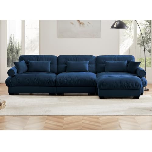 130" Modular Sectional Sofa,Velvet Upholstered Couches for Living Room,3 Seater Green Sofa Couch with Movable Ottoman
