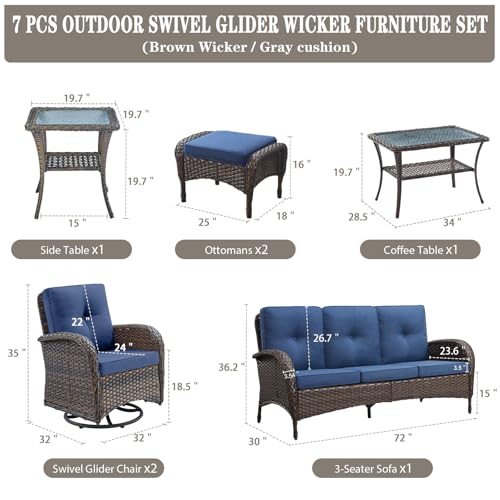 Patio Wicker Chairs Swivel Rocker - Outdoor Swivel Rocking Chairs Set of 2 with Rattan Side Table