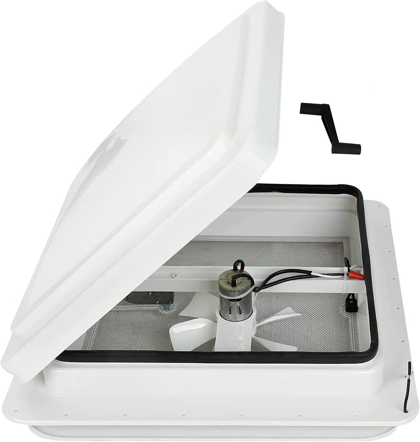 14" RV Vent Fan RV Trailer Roof Vent Complete 12 Volt FAN Trailer Universal White Lid Roof Vent w/ White Lid and Interior Garnish for Camper