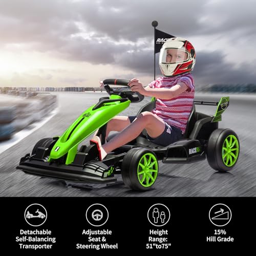 24V Electric Drift Kart for Kids, Ride Car with Adjustable Seat & 8.5MPH Speed, EVA Silent Wheels, Parent-Safety Certified Ride-On Toy